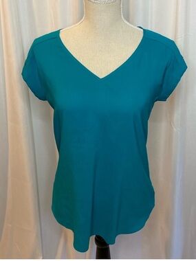 Express Teal V-Neck Satin Blouse